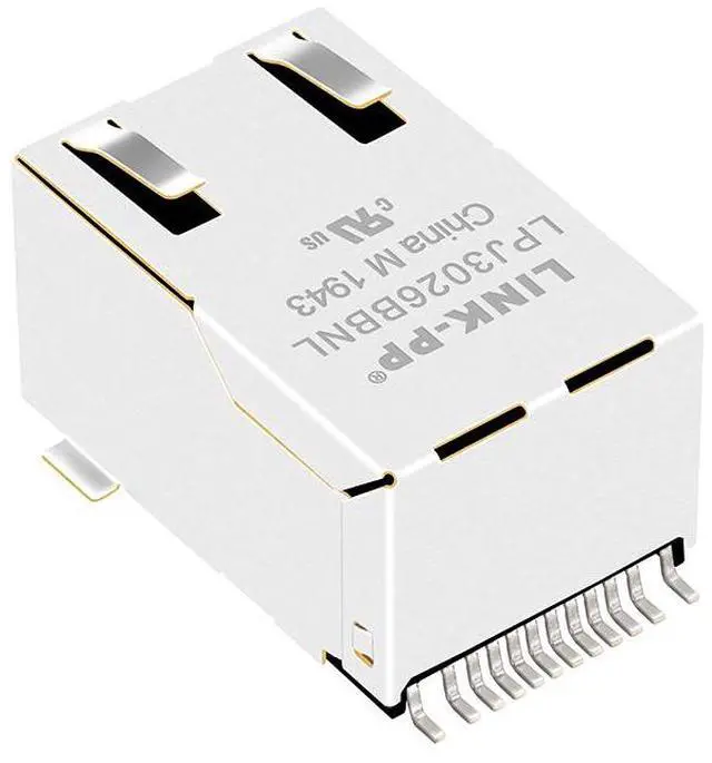 Alt view image 2 of 5 - LINK-PP J3026G01D 10G Ethernet RJ45 Magjack Connector, Integrated Magnetics, 10/100/1000/10GBase-T Shielded, 1500Vrms Hi-pot, Toroidal Coil, Tab Up/Down, Through Hole (Tape & Reel)