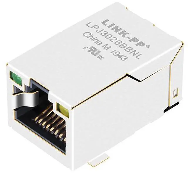 Main image of LINK-PP J3026G01D 10G Ethernet RJ45 Magjack Connector, Integrated Magnetics, 10/100/1000/10GBase-T Shielded, 1500Vrms Hi-pot, Toroidal Coil, Tab Up/Down, Through Hole (Tape & Reel)