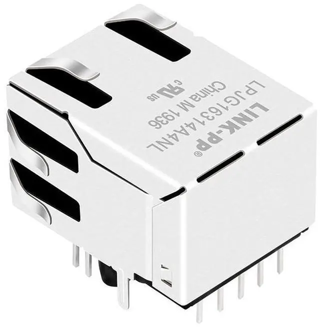 Main image of LINK-PP RB1-1Q6BAM1A Gigabit RJ45 Magjack Connector, 8P8C 10/100/1000Base-T with Integrated Magnetics, Shielded with EMI Tabs, Tab Up Orientation, with LED Indicator, Through Hole Mount (Tape & Reel)