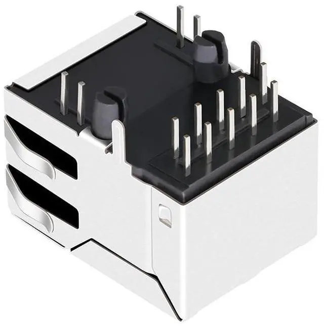 Alt view image 3 of 5 - LINK-PP RB1-1Q6BAM1A Gigabit RJ45 Magjack Connector, 8P8C 10/100/1000Base-T with Integrated Magnetics, Shielded with EMI Tabs, Tab Up Orientation, with LED Indicator, Through Hole Mount (Tape & Reel)