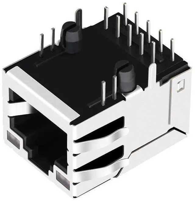 Alt view image 2 of 5 - LINK-PP RB1-1Q6BAM1A Gigabit RJ45 Magjack Connector, 8P8C 10/100/1000Base-T with Integrated Magnetics, Shielded with EMI Tabs, Tab Up Orientation, with LED Indicator, Through Hole Mount (Tape & Reel)
