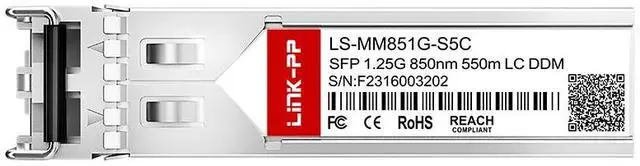Alt view image 3 of 5 - LINK-PP LS-MM851G-S5C SFP Fiber Optic Transceiver, 1.25Gbps, 850nm, 550m MMF, Duplex LC, DDM, 0~70°C/-40~85°C