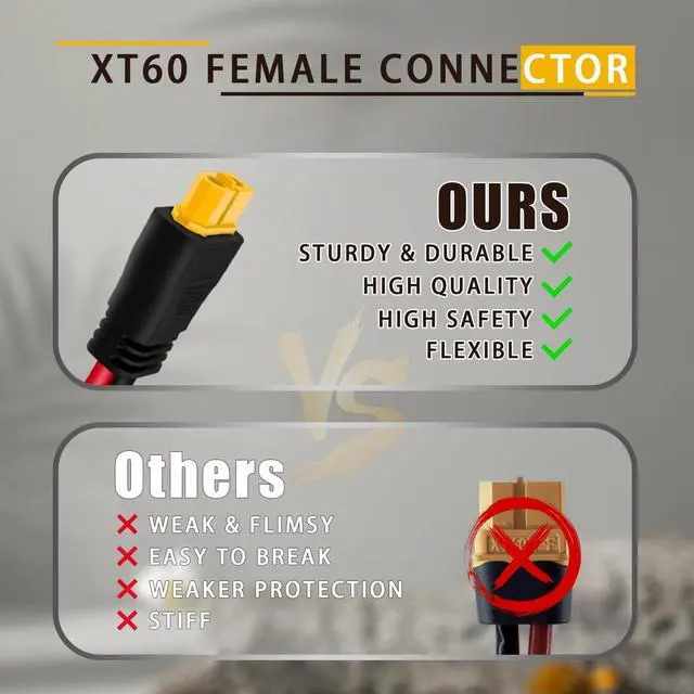 Alt view image 4 of 7 - Solar Panel Cable for Ecoflow Anker SOLIX 10AWG, Compatible with MC-4 to XT60 Plug Solar Panel Connector Adapter Extension for Portable Power Station Solar Generator RV 1M