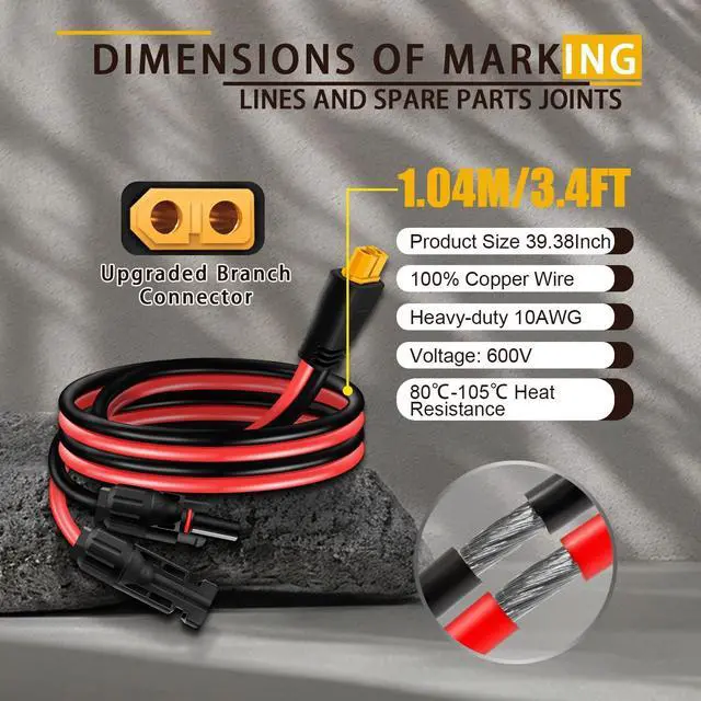 Alt view image 7 of 7 - Solar Panel Cable for Ecoflow Anker SOLIX 10AWG, Compatible with MC-4 to XT60 Plug Solar Panel Connector Adapter Extension for Portable Power Station Solar Generator RV 1M