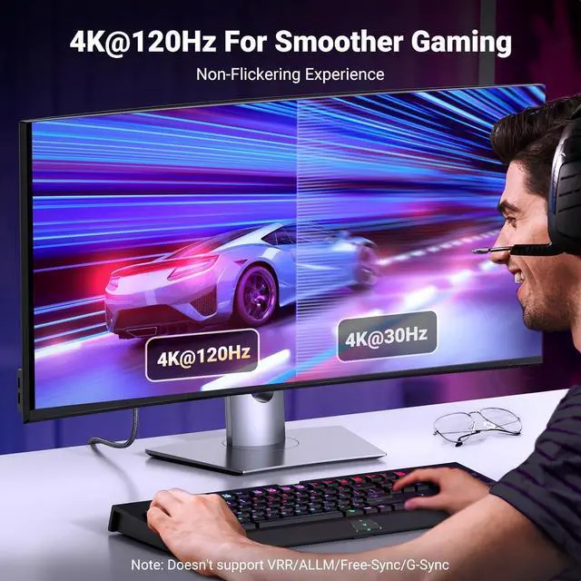 Alt view image 4 of 7 - UGREEN Unidirectional DisplayPort to HDMI Cable 8K@60Hz 4K@120Hz Active DP 1.4 to HDMI 2.1 Cord HDR, Dolby, HDCP2.3, DSC1.2a, 32.4Gbps Braided  Compatible with Monitor, Dell, HP, HDTV, AMD NVIDIA 1.5M