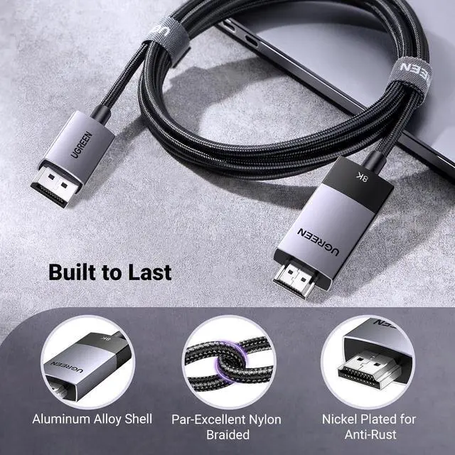 Alt view image 5 of 7 - UGREEN Unidirectional DisplayPort to HDMI Cable 8K@60Hz 4K@120Hz Active DP 1.4 to HDMI 2.1 Cord HDR, Dolby, HDCP2.3, DSC1.2a, 32.4Gbps Braided  Compatible with Monitor, Dell, HP, HDTV, AMD NVIDIA 1.5M