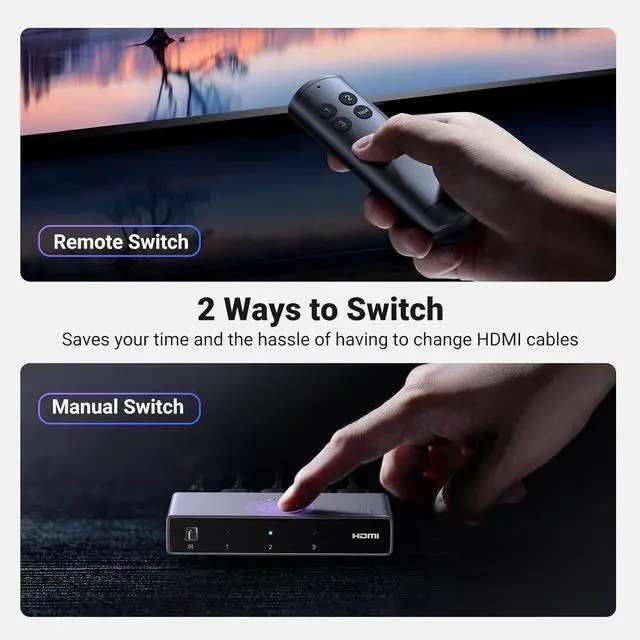 Alt view image 7 of 7 - UGREEN HDMI 2.1 Switch Aluminum Ultra HD 8K@60Hz 3 in 1 Out HDMI Splitter with Remote Switcher Box Support 3D CEC HDR HDCP2.3 Compatible with PS4/3 Xbox Nintendo Switch Roku TV Fire Stick