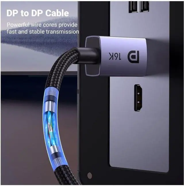 Alt view image 4 of 7 - UGREEN 16K DisplayPort Cable 2.1 [VESA Certified] DP2.0 40Gbps Support 8K@240Hz 4K@240Hz HDR, HDCP, DSC 1.2a, Braided Display Port Cable Cord Compatible FreeSync G-Sync Video Card Monitor 2M