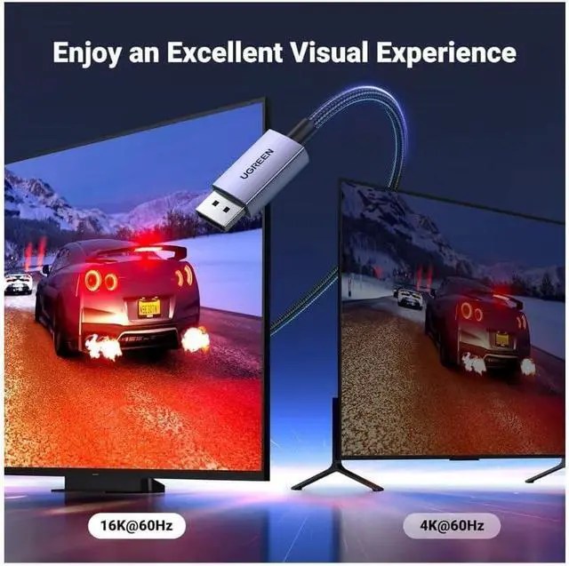 Alt view image 3 of 7 - UGREEN 16K DisplayPort Cable 2.1 [VESA Certified] DP2.0 40Gbps Support 8K@240Hz 4K@240Hz HDR, HDCP, DSC 1.2a, Braided Display Port Cable Cord Compatible FreeSync G-Sync Video Card Monitor 2M