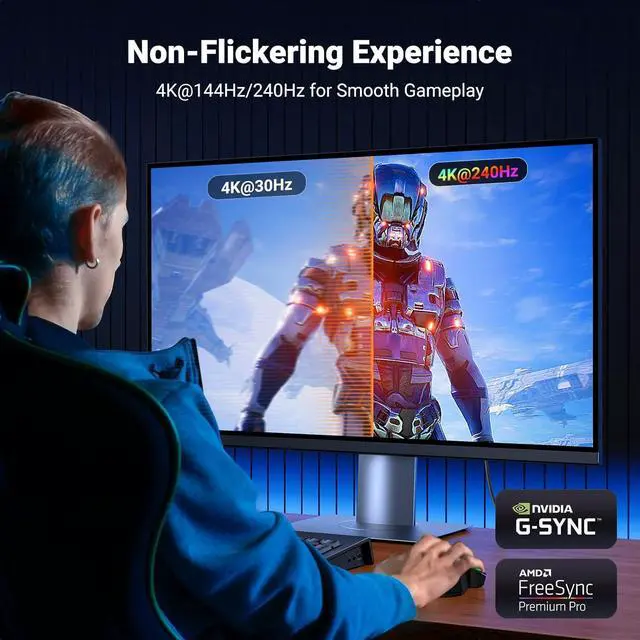 Alt view image 2 of 7 - UGREEN VESA Mini DisplayPort to Display Port 1.4 Cable  8K@60Hz 4K@240Hz 32.4Gbps Bi-Directional DisplayPort to Mini DP Cord HDR HDCP2.3 for Thunderbolt 2/1 MacBook GSync FreeSync Monitor 1.5M