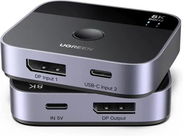 Main image of UGREEN 8K@60Hz DisplayPort+USB C Switch 2 in 1 Out DP 1.4 Out Ultra HD Supports 4K@240Hz 3D HDR10+ HDCP2.3 USB-C+DisplayPort Switcher Compatible with Laptops, Computers, Desktop, Steam Deck