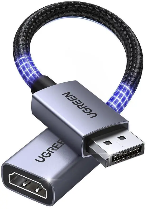 Main image of UGREEN 4K DisplayPort to HDMI Adapter, Unidirectional DP 1.2 PC to HDMI 1.4 Converter Braided Cable Male to Female for Desktop, Projector, Monitor, Compatible with AMD, NVIDIA, Passive