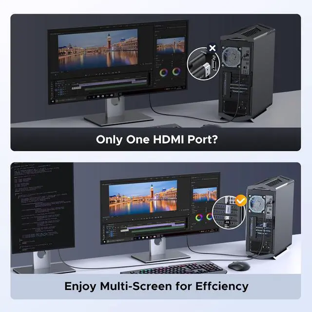 Alt view image 6 of 7 - UGREEN 4K DisplayPort to HDMI Adapter, Unidirectional DP 1.2 PC to HDMI 1.4 Converter Braided Cable Male to Female for Desktop, Projector, Monitor, Compatible with AMD, NVIDIA, Passive