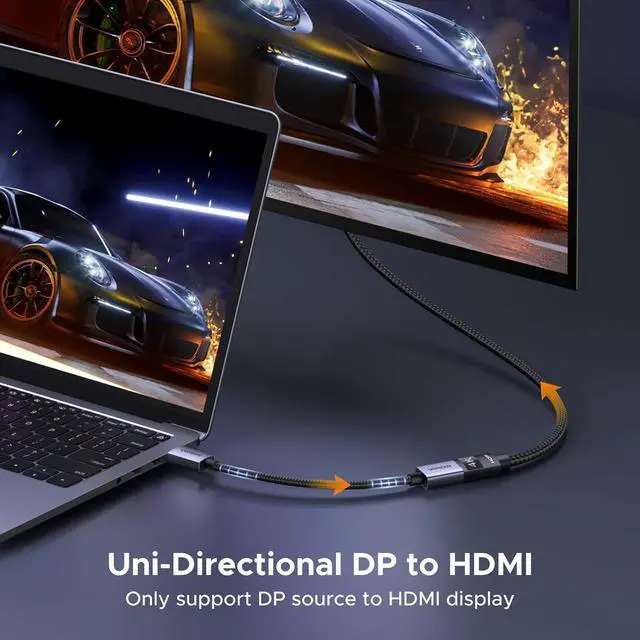 Alt view image 3 of 7 - UGREEN 4K DisplayPort to HDMI Adapter, Unidirectional DP 1.2 PC to HDMI 1.4 Converter Braided Cable Male to Female for Desktop, Projector, Monitor, Compatible with AMD, NVIDIA, Passive