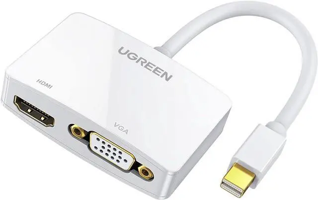 Main image of UGREEN Mini DisplayPort to HDMI VGA Adapter, 4K Thunderbolt 2 Adapter 2 in 1 Mini DP Converter Compatible with MacBook Pro MacBook Air iMac Surface Pro 1 2 3 4 6 Surface Laptop 2 ThinkPad X1, White