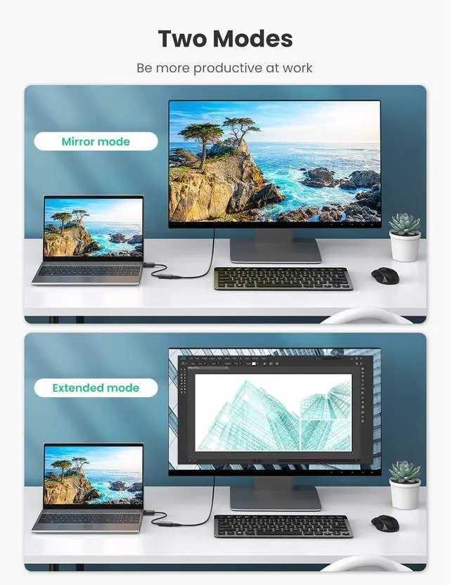 Alt view image 4 of 7 - UGREEN DisplayPort to HDMI Adapter 4K@60Hz DP to HDMI Male to Female Converter Video Display Cord Compatible with AMD NVIDIA Dell HP PC Laptop HDTV Monitor Projector Computer