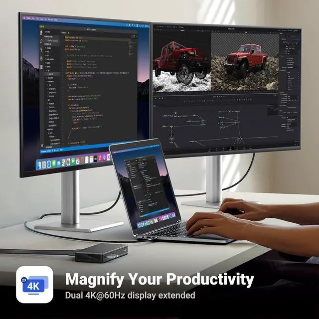Alt view image 3 of 7 - UGREEN Revodok Pro 209 USB C Docking Station, DisplayLink 9-in-1 Dual 4K@60hz Monitor Dock for MacBook & Windows with 2 DP & 2 HDMI, 10 Gbps USB C & USB-A Data Ports, 100W PD, Gigabit Ethernet