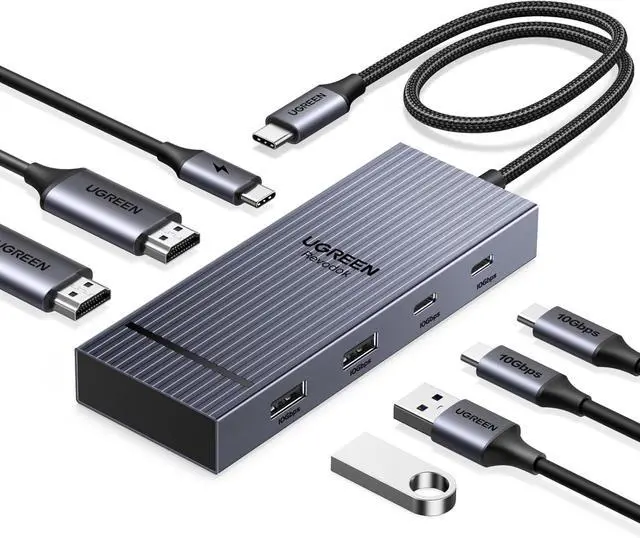 Main image of UGREEN Revodok Pro 7 in 1 Docking Station Dual Monitor, USB C Hub Dual 4K@60Hz HDMI Display, 10Gbps USB-A/C Data Ports, 100W PD, Aluminum Laptop Docking Station for HP, Thinkpad, Dell and More