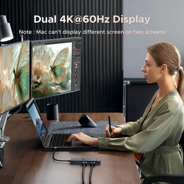 Alt view image 3 of 7 - UGREEN Revodok Pro 7 in 1 Docking Station Dual Monitor, USB C Hub Dual 4K@60Hz HDMI Display, 10Gbps USB-A/C Data Ports, 100W PD, Aluminum Laptop Docking Station for HP, Thinkpad, Dell and More