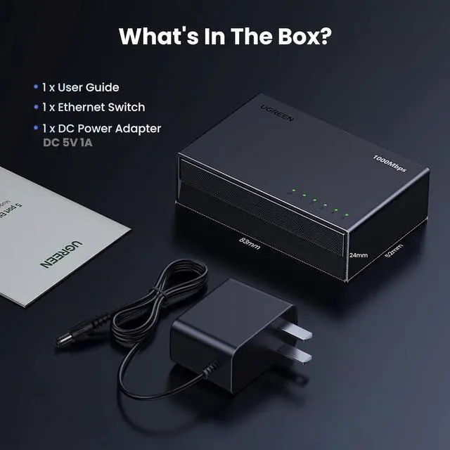 Alt view image 7 of 7 - UGREEN Ethernet Switch, 5 Port Gigabit Ethernet Splitter, Plug & Play, Wall Mount & Desktop Network Switch Hub, Unmanaged, Compact, with LED, Fanless Quiet, for Internet Cable, Laptop, Router, NAS