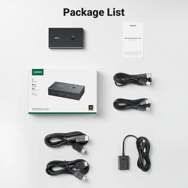 Alt view image 7 of 7 - UGREEN HDMI KVM Switch 1 Monitor 2 Computers, with 4 USB Ports, KVM Switches for Sharing One Monitor Keyboard Mouse Printer Support 4K@60Hz, Include 2 HDMI Cables, 2 USB Cables, Desktop Controller