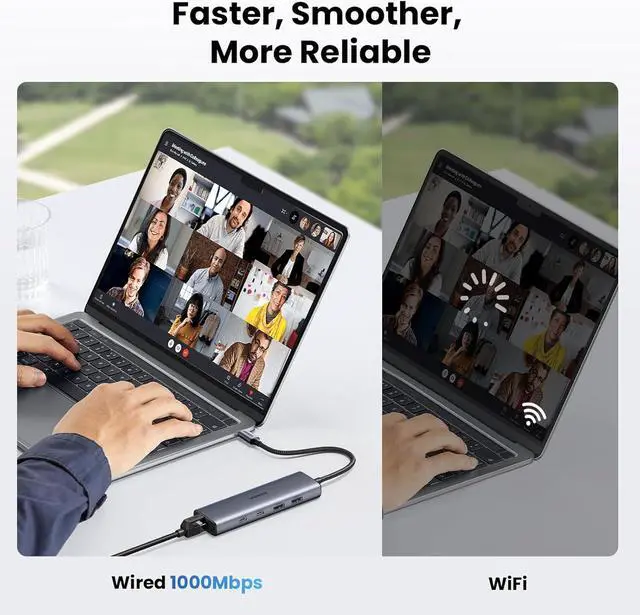 Alt view image 4 of 7 - UGREEN USB C to Ethernet Adapter, 10Gbps Data Port 6-in-1 Hub Ethernet with 2*USB-C 3.2, USB-A 3.2/2.0, Gigabit RJ45, Power Port (Only for Adapter), Type C to Network Dongle for Laptop, MacBook, XPS