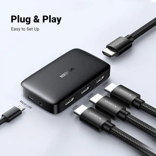 Alt view image 7 of 7 - UGREEN HDMI Switch 3 in 1 Out 4K HDMI Splitter with Remote Supports HDR CEC 3D HDCP1.4 HDMI 3 Port Box Hub 4K 30Hz, Compatible with Switch/Switch 2 PS5 PS4 Xbox Fire Stick Roku Apple TV PC