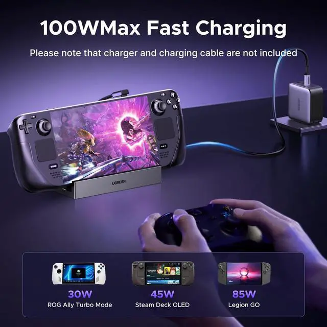 Alt view image 6 of 7 - UGREEN Steam Deck Dock 9-in-1 USB C Docking Station with Foldable Stand, 4K@120Hz DP, Gigabit Ethernet, PD 100W, 10Gbps USB A&C 3.2, TF/SD Compatible with Steam Deck, Rog Ally, Rog X, Legion Go etc.