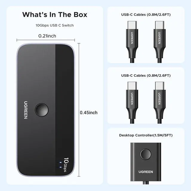 Alt view image 7 of 7 - UGREEN 10 Gbps USB-C Switch Support File Sync & Cross-Screen Drag, USBC 3.2 Switch 2 Computers Share 4 USB 3.2 Gen 2 Ports, USB Switcher Selector Sharing Keyboard and Mouse with Controller
