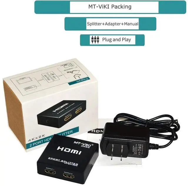 Alt view image 7 of 7 - MT-VIKI 4K HDMI Splitter 1 in 2 Out, 1x2 Powered HDMI Splitter for Dual Monitors w/Power Adapter, 4K@30Hz Dual Monitors Duplicate/Mirror for PS4 Fire Stick HDTV