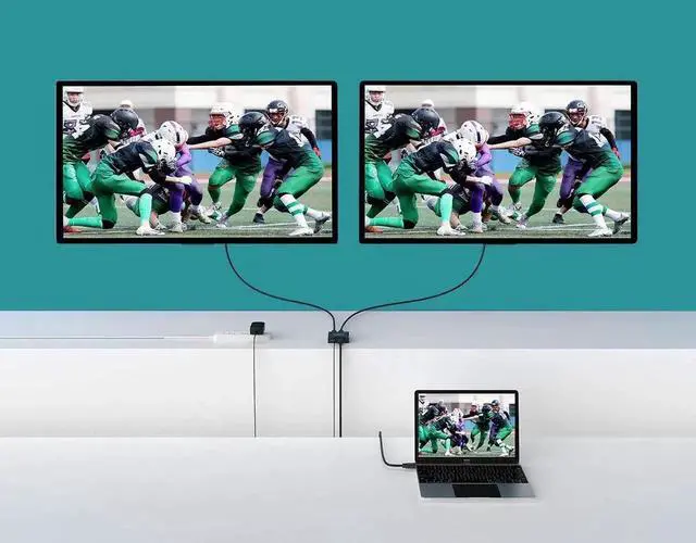 Alt view image 3 of 7 - MT-VIKI 4K HDMI Splitter 1 in 2 Out, 1x2 Powered HDMI Splitter for Dual Monitors w/Power Adapter, 4K@30Hz Dual Monitors Duplicate/Mirror for PS4 Fire Stick HDTV