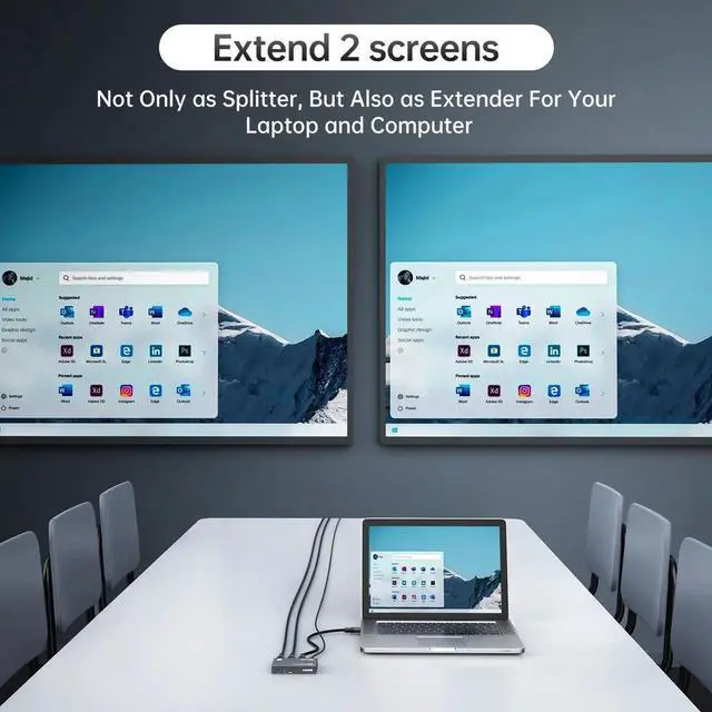 Alt view image 2 of 7 - MT-VIKI Upgraded 4K HDMI Splitter 1 in 2 Out, 1x2 Slim Powered HDMI Splitter for Dual Monitors, 4K@30Hz, Duplicate/Mirror for PS4 Fire Stick HDTV