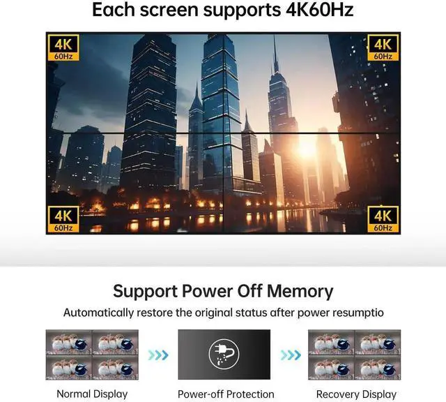 Alt view image 6 of 7 - MT-VIKI 4K60Hz HDMI Video Wall Controller 2x2, [4K Input & 4K Output], 180° Rotate, HDMI 2.0, HDCP 2.2, 18Gbps, RGB 4:4:4