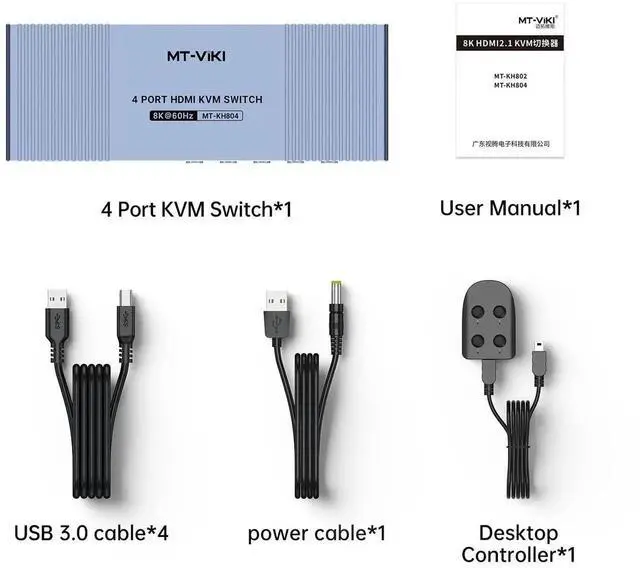 Alt view image 6 of 6 - MT-VIKI 4K@120Hz/144Hz USB 3.0 HDMI KVM Switch 4 Port 8K@60Hz, Aluminum KVM Switch HDMI 2.1, HDR for Games (4 USB 3.0 Cable Included)
