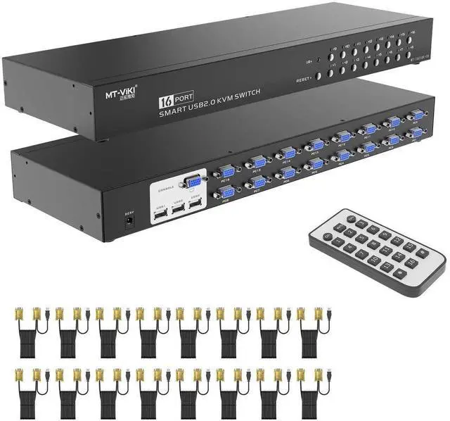 Alt view image 7 of 7 - MT-VIKI 16 Port KVM Switch, 16X1 Rackmount KVM Switch VGA, Included 16 KVM Cables & IR Remote, Fit 1U 19'' Rack
