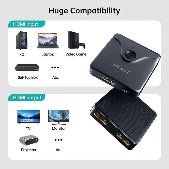 Alt view image 4 of 7 - MT-VIKI 4K HDMI Switch 2 in 1 Out Bi-Directional HDMI 2.0 Switcher Splitter 1 in 2 Out (One Display at a Time), 4K@60Hz, HDR, 3D, Compatible with Xbox PS5