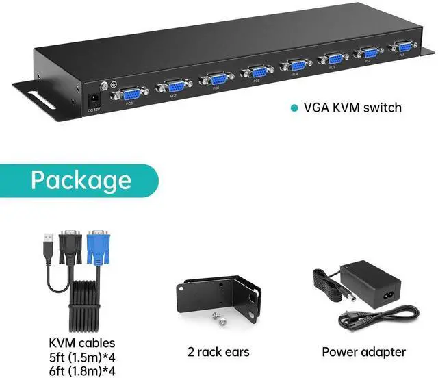 Alt view image 5 of 6 - MT-VIKI 8 Port KVM Switch VGA +8 KVM Cables, Daisy Chain Component for VGA LCD KVM Console, Cascading up to 64 Devices, Support Keyboard hotkey & OSD Switching