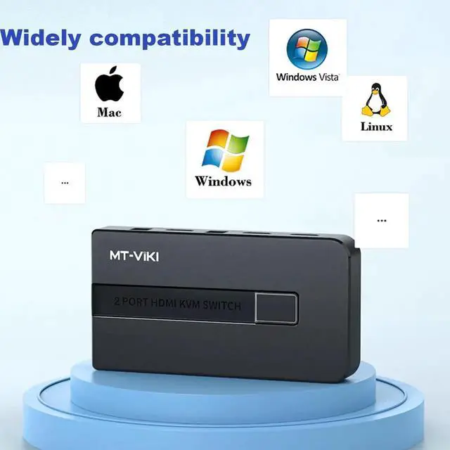 Alt view image 5 of 7 - MT-VIKI KVM Switch HDMI 2 Port Boxes, 4K@30Hz USB HDMI KVM Console for 2 PCs Share 1 HD Monitor and Keyboard Mouse with 2 USB Cables + Desktop Selector