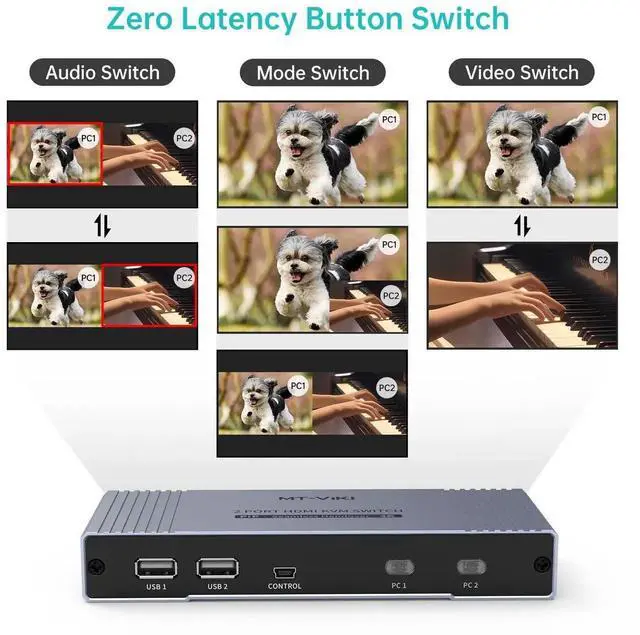 Alt view image 2 of 5 - MT-VIKI 4K HDMI KVM Multiviewer 2x1 w/PIP Upgrade Version in 2024 Seamless Switching 4K@30Hz, + Hotkey Switching