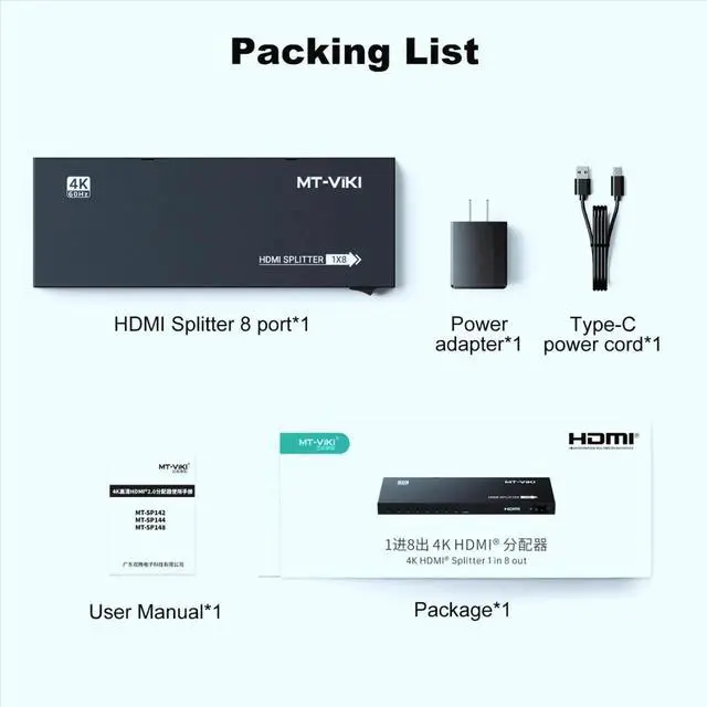Alt view image 5 of 7 - MT-VIKI HDMI Splitter 4K@60Hz, HDMI Splitter 1 in 8 Out, RGB 4:4:4, HDMI2.0b, HDCP2.2, 18Gbps, Full UHD Distributor for PS4 Fire Stick HDTV