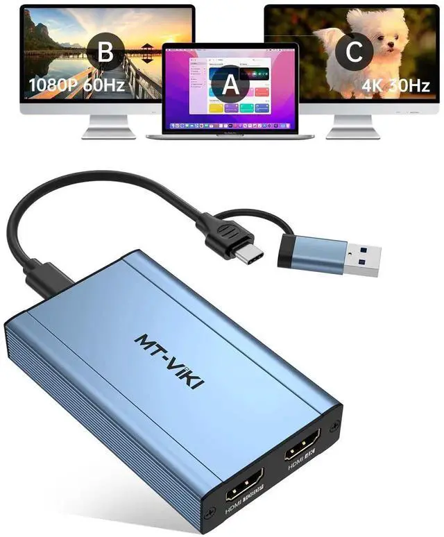 Main image of MT-VIKI HDMI Splitter Extended Display for Dual Monitors/Multi-Monitor, 4K@30Hz & 1080P@60Hz, USB 3.0 & USB C Adapter to HDMI for Windows & Mac, Required Driver Installation