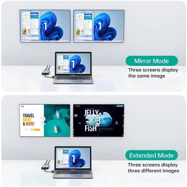 Alt view image 2 of 7 - MT-VIKI HDMI Splitter Extended Display for Dual Monitors/Multi-Monitor, 4K@30Hz & 1080P@60Hz, USB 3.0 & USB C Adapter to HDMI for Windows & Mac, Required Driver Installation