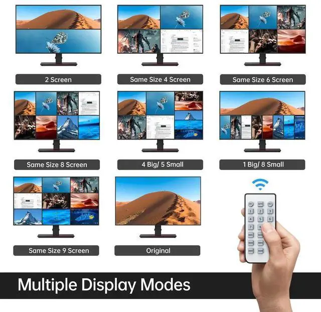 Alt view image 2 of 6 - MT-VIKI 4K HDMI Multi-Viewer 9x1 w/IR Remote, 4K@30Hz Seamless HDMI Switcher 9 in 1 Out for PS4/PS5/Security Camera
