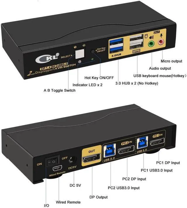 Alt view image 2 of 7 - CKL DisplayPort KVM Switch (8K@30Hz for 2 Computers 1 Monitor)