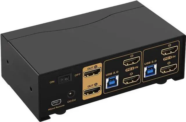 Alt view image 2 of 7 - CKL USB 3.0 HDMI KVM Switch Dual Monitor 2 Port Extended Display 4K 60Hz with Cables and Audio