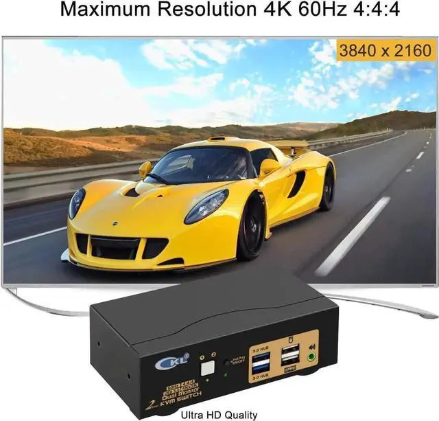 Alt view image 7 of 7 - CKL USB 3.0 HDMI KVM Switch Dual Monitor 2 Port Extended Display 4K 60Hz with Cables and Audio