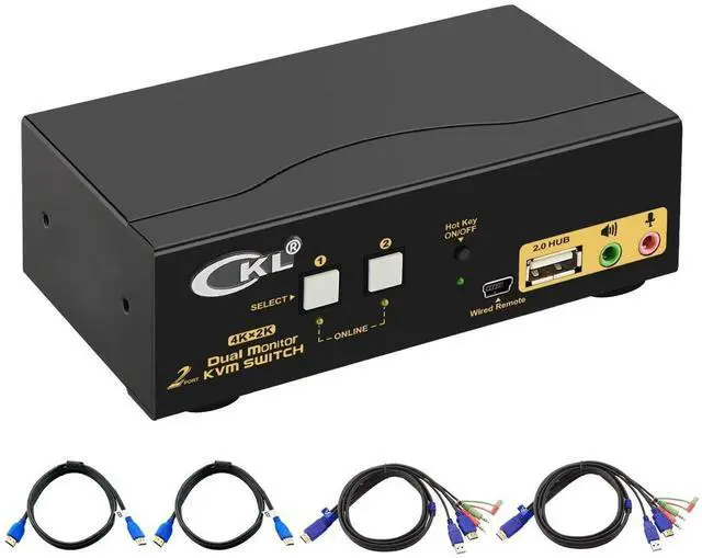 Main image of CKL 4K KVM Switch Dual Monitor for 2 Computers 2 Monitors (HDMI+ HDMI 4K@30Hz)
