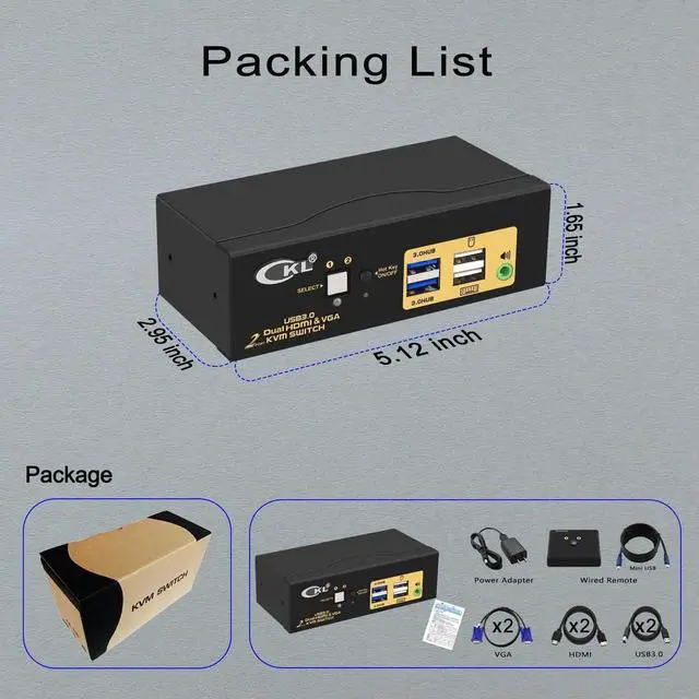 Alt view image 7 of 7 - CKL 4K KVM Switch Dual Monitor for 2 Computers 2 Monitors (HDMI + VGA)