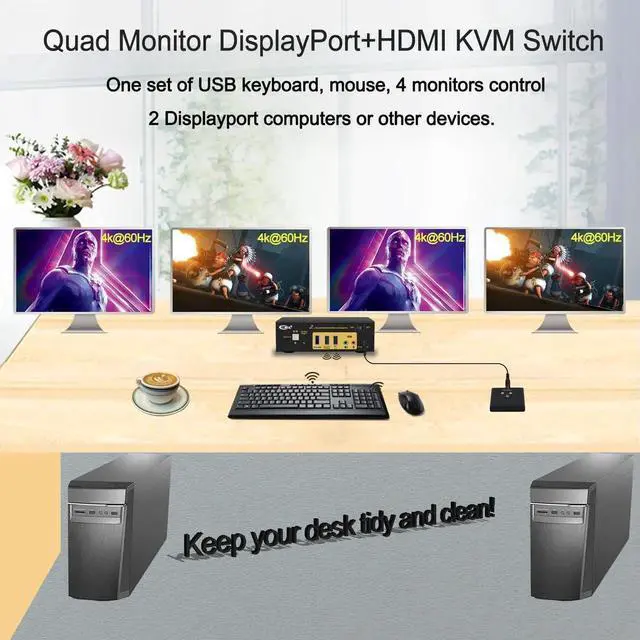 Alt view image 4 of 7 - CKL DisplayPort MST KVM Switch (2 DP in 2 DP + 2 HDMI Out for 2 Computers 4 Monitors
