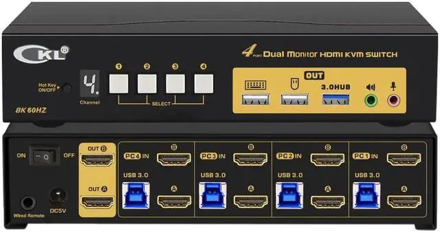 Main image of CKL 8K HDMI 2.1 KVM Switch (4 Computers 2 Monitors with EDID)